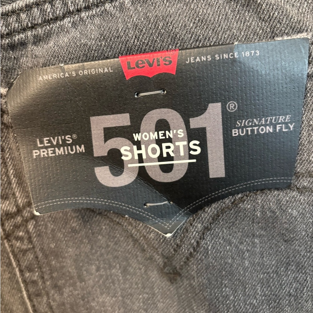 Levi’s 501 High Rise Shorts Black Denim Frayed Hem NWT Women’s - Picture 6 of 14